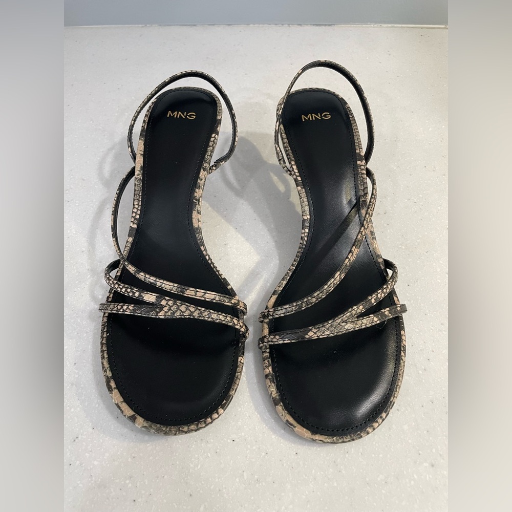 Mango Snakeskin Kitten Heel Sandals